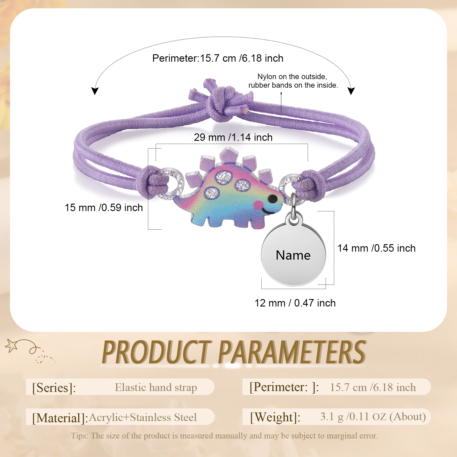 2 Pcs Bracelet Set Custom Names Purple Dinosaur Charm Hair Ties Back To School Gift for Kids - My Heart Will Be With You Throughout The Day-Jessemade AU