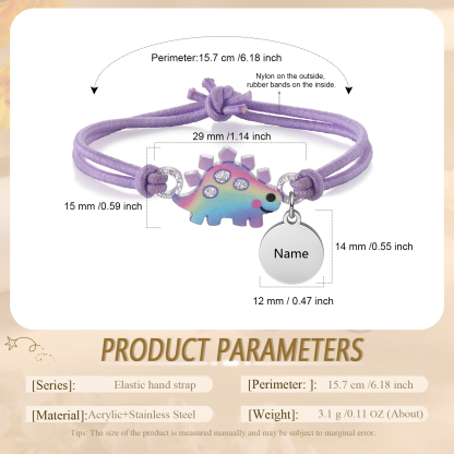 2 Pcs Bracelet Set Custom Names Purple Dinosaur Charm Hair Ties Back To School Gift for Kids - My Heart Will Be With You Throughout The Day-Jessemade AU