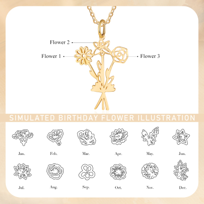 Personalised 3 Birthday Flowers Necklace Custom Pendant Necklace Gold Birthday Gift for Her-Jessemade AU