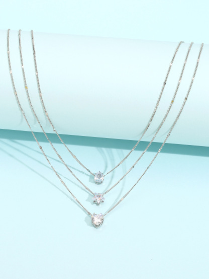 3-Layered Star and Heart Crystal Necklace-Jessemade AU