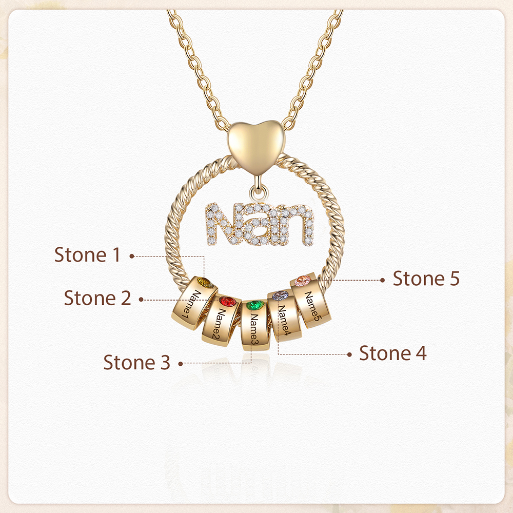 5 Names - Personalised Nan Necklace Custom Names 5 Birthstones Circle Pendant Necklace Christmas Gift for Grandma Nana-Jessemade AU