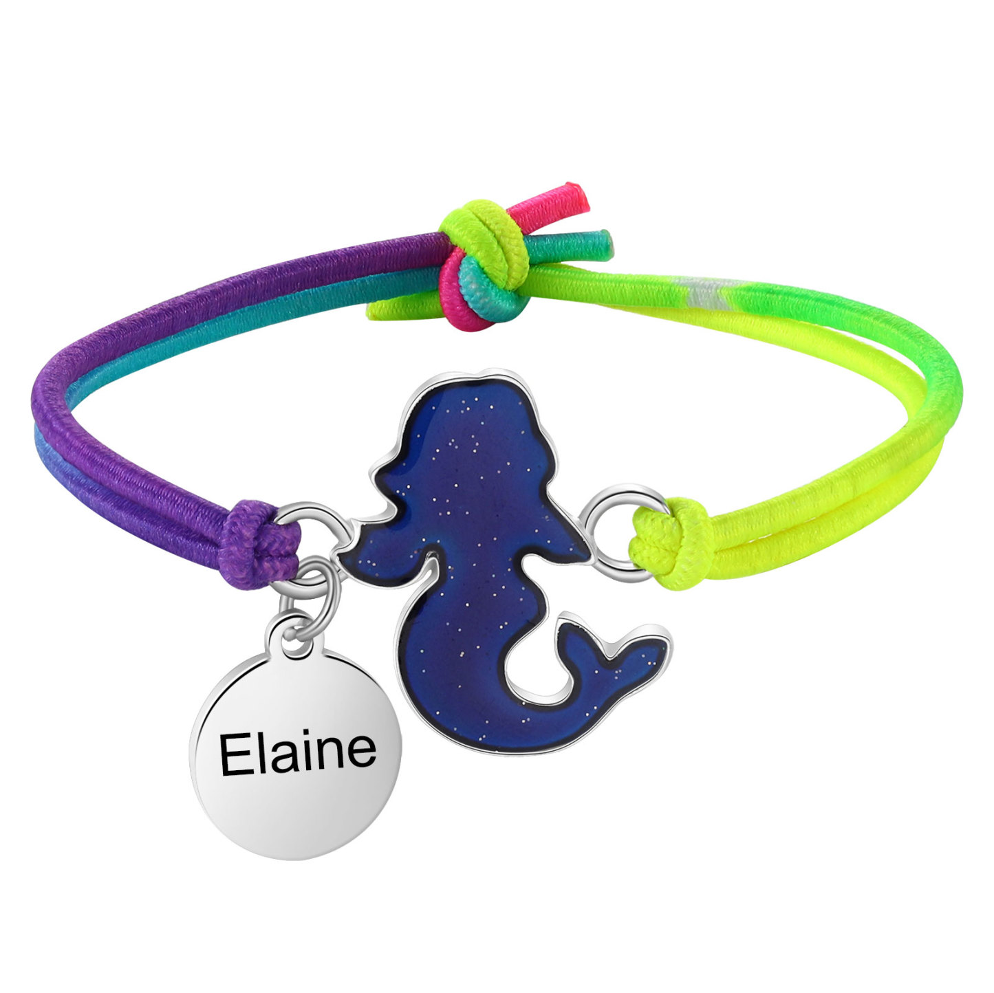 2 Pcs Bracelet Set Custom Names Mermaid Charm Hair Ties Back To School Gift for Daughters - My Heart Will Be With You Throughout The Day-Jessemade AU