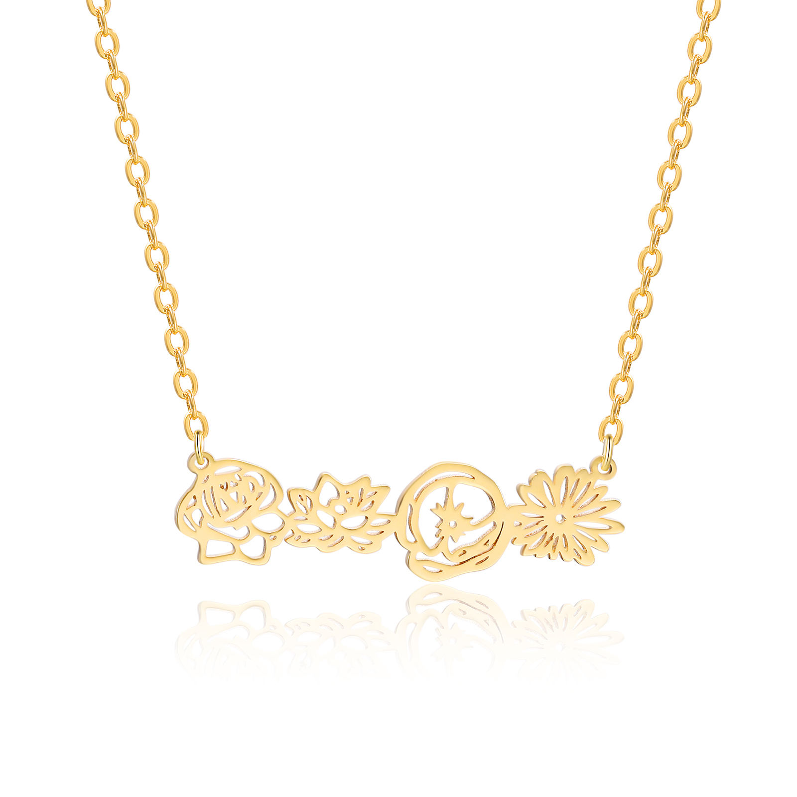 Personalised 4 Birthday Flowers Necklace Gold Custom Pendant Necklace Birthday Gift for Her-Jessemade AU