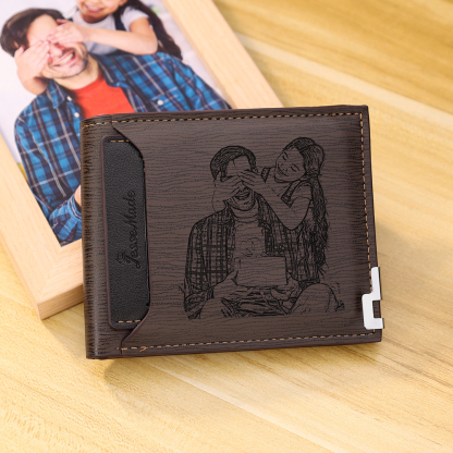 Men Photo Wallet Personalised Letter&Name Wallet Brown Colour with Photo Wallet Card Christmas Wallet Gift Set For Him
