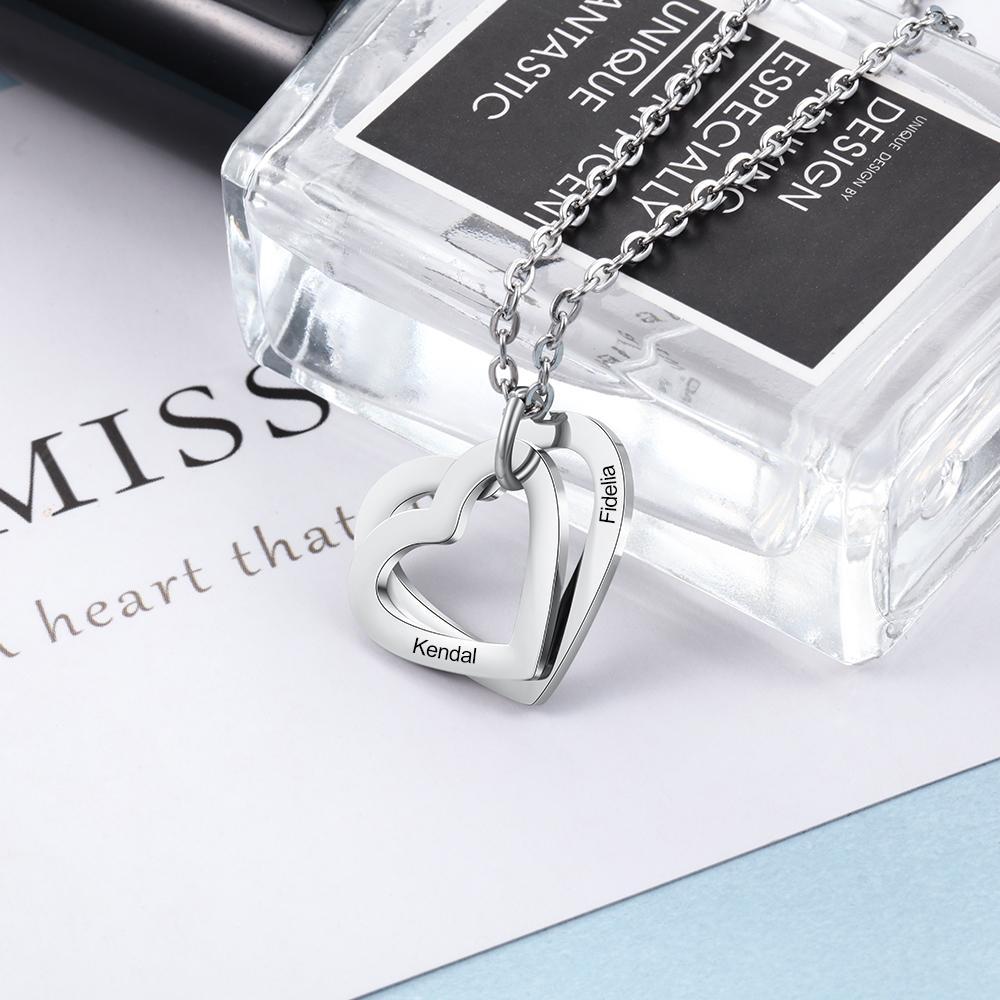 Heart Pendant Necklace Heart Matching Necklace Personalised Engraved 2 Names Mother Daughter Necklace-Jessemade AU