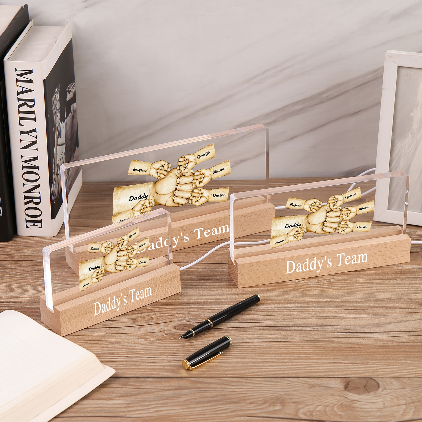 6 Names -  Personalised Name & Text Acrylic Night Light Custom Fist Bump LED Lamp Fathers Day Gifts-Jessemade AU