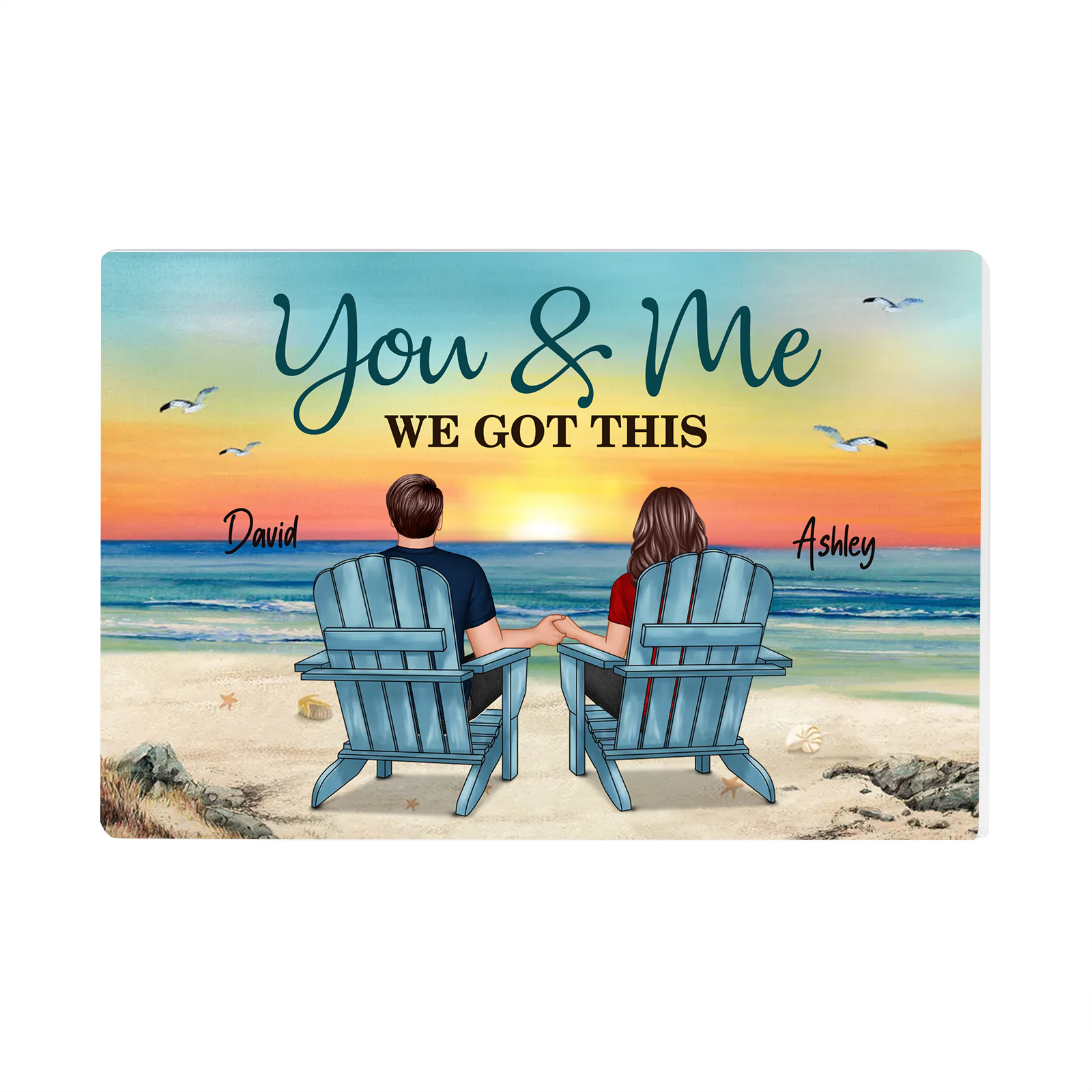 Personalised 2 Names Acrylic Rectangle Keepsake Couple Sitting Beach Acrylic Plaque - You & Me We Got This-Jessemade AU