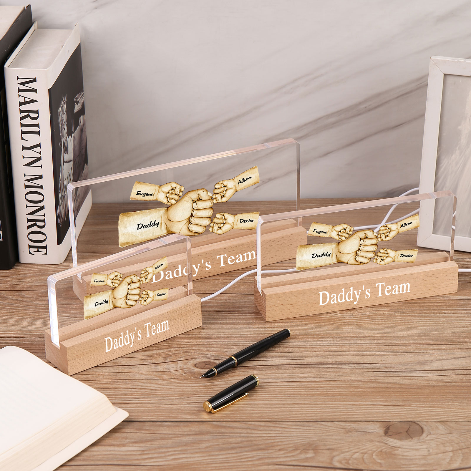 4 Names -  Personalised Name & Text Acrylic Night Light Custom Fist Bump LED Lamp Fathers Day Gifts-Jessemade AU