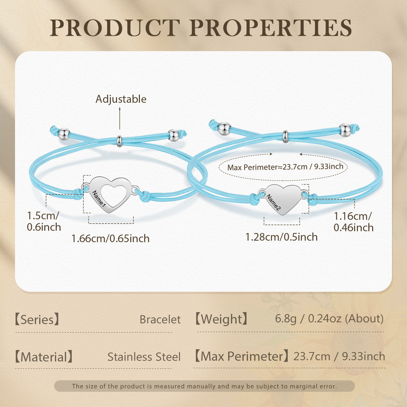 2 Pcs Heart Bracelet Set Custom 2 Names Adjustable Bracelets Back to School Gift for Daughter Granddaughter-Jessemade AU