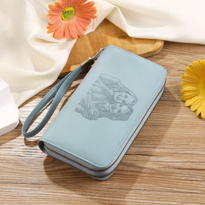 Personalised Women’s Wallet with Engraved Photo & Text – Large Capacity with Wrist Strap
