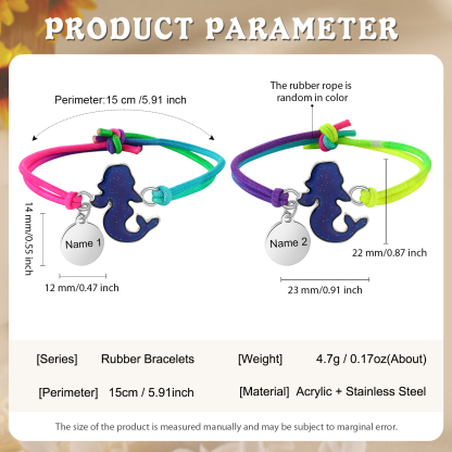 2 Pcs Bracelet Set Custom Names Mermaid Charm Hair Ties Back To School Gift for Daughters - My Heart Will Be With You Throughout The Day-Jessemade AU