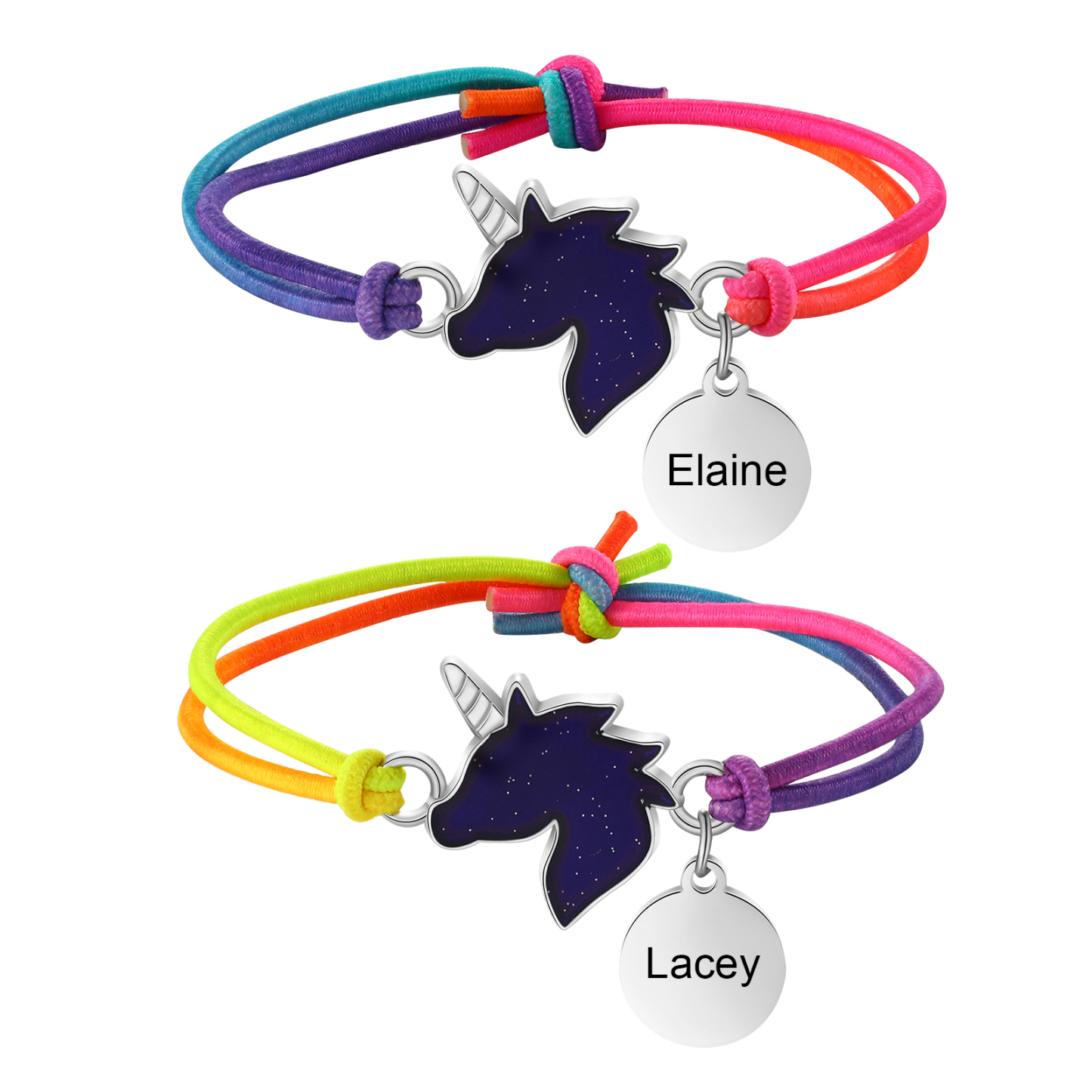 2 Pcs Bracelet Set Custom Names Unicorn Charm Hair Ties Back To School Gift for Daughter - Live, Dream And Shine Like A Unicorn-Jessemade AU