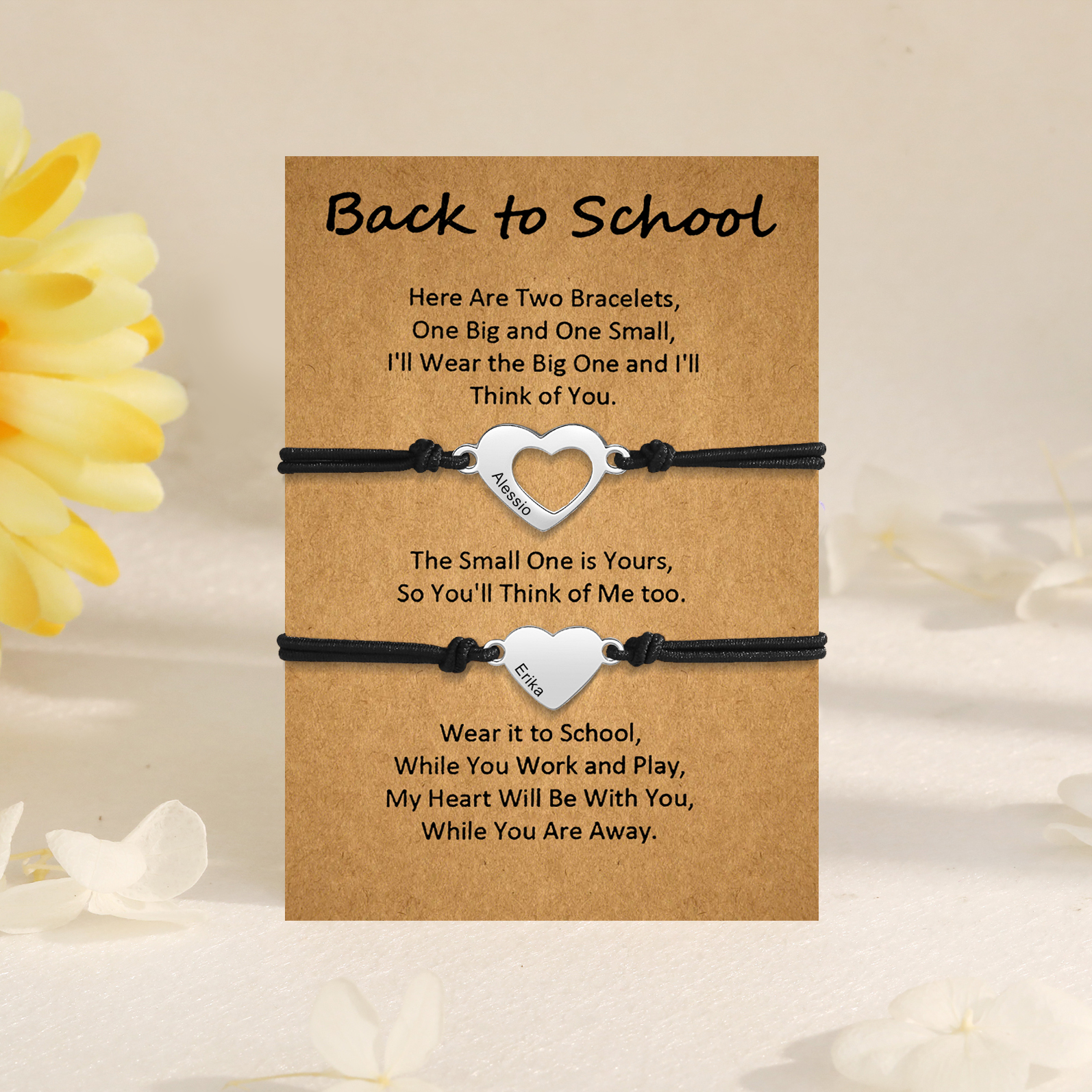 2 Pcs Heart Bracelet Set Custom 2 Names Adjustable Bracelets Back to School Gift for Daughter Granddaughter-Jessemade AU