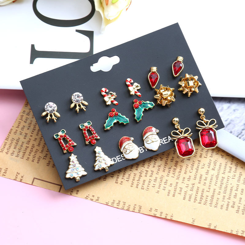 Christmas Holiday Themed 12-Pair Stud Earring Set Festive Accessories for Women & Girls-Jessemade AU