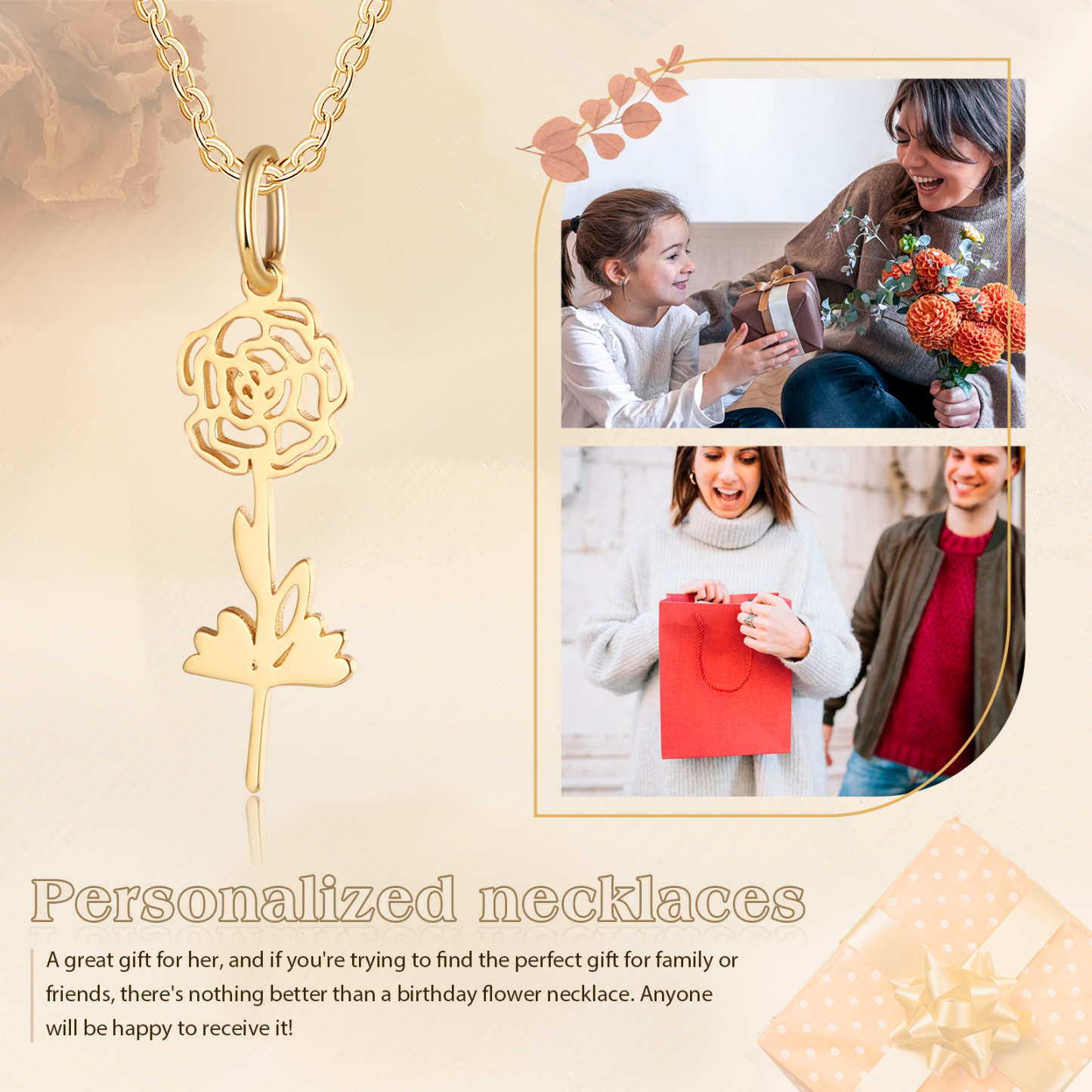 Personalised 1 Birthday Flower Necklace Custom Pendant Necklace Gold Birthday Gift for Her-Jessemade AU