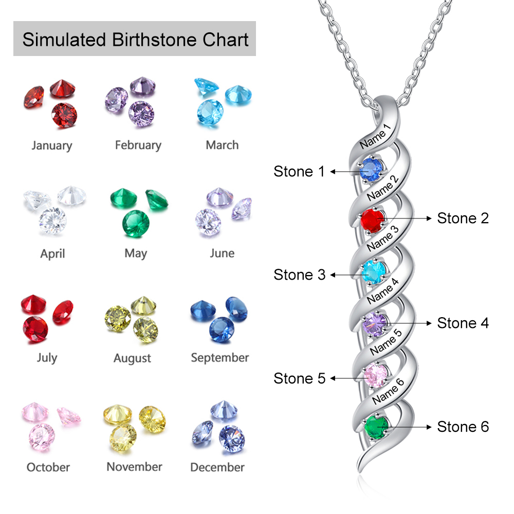Personalised Birthstone Necklace Bracelet Set Cascading Pendant Heart Bangle Custom with 6 Birthstones 6 Names Christmas Gift-Jessemade AU