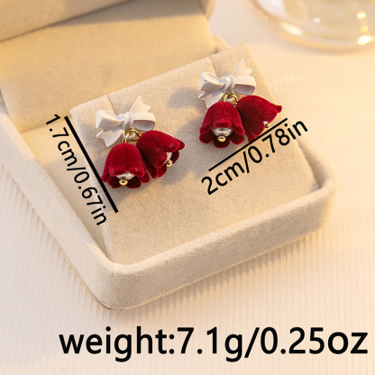 Christmas Bow Bell Drop Earrings Festive Velvet Red Charm-Jessemade AU