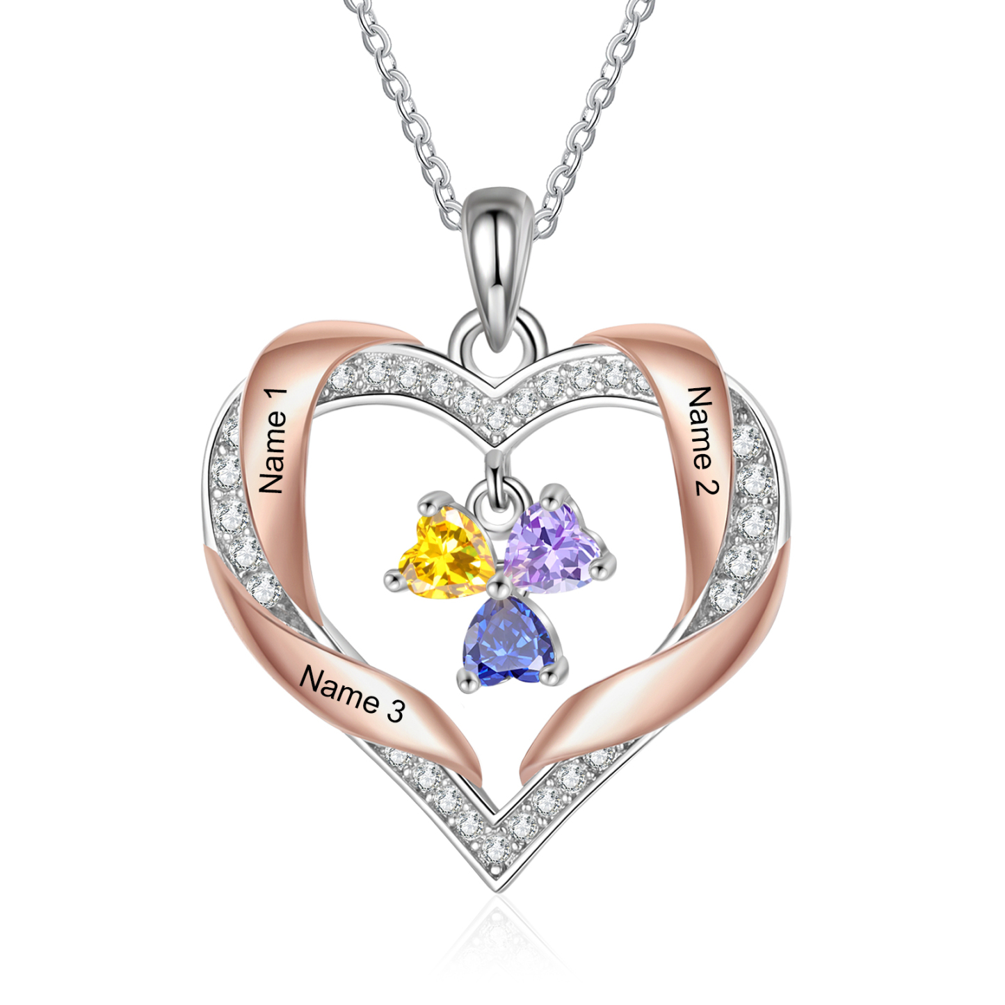 Personalised Two-Tone Birthstone Heart Necklace