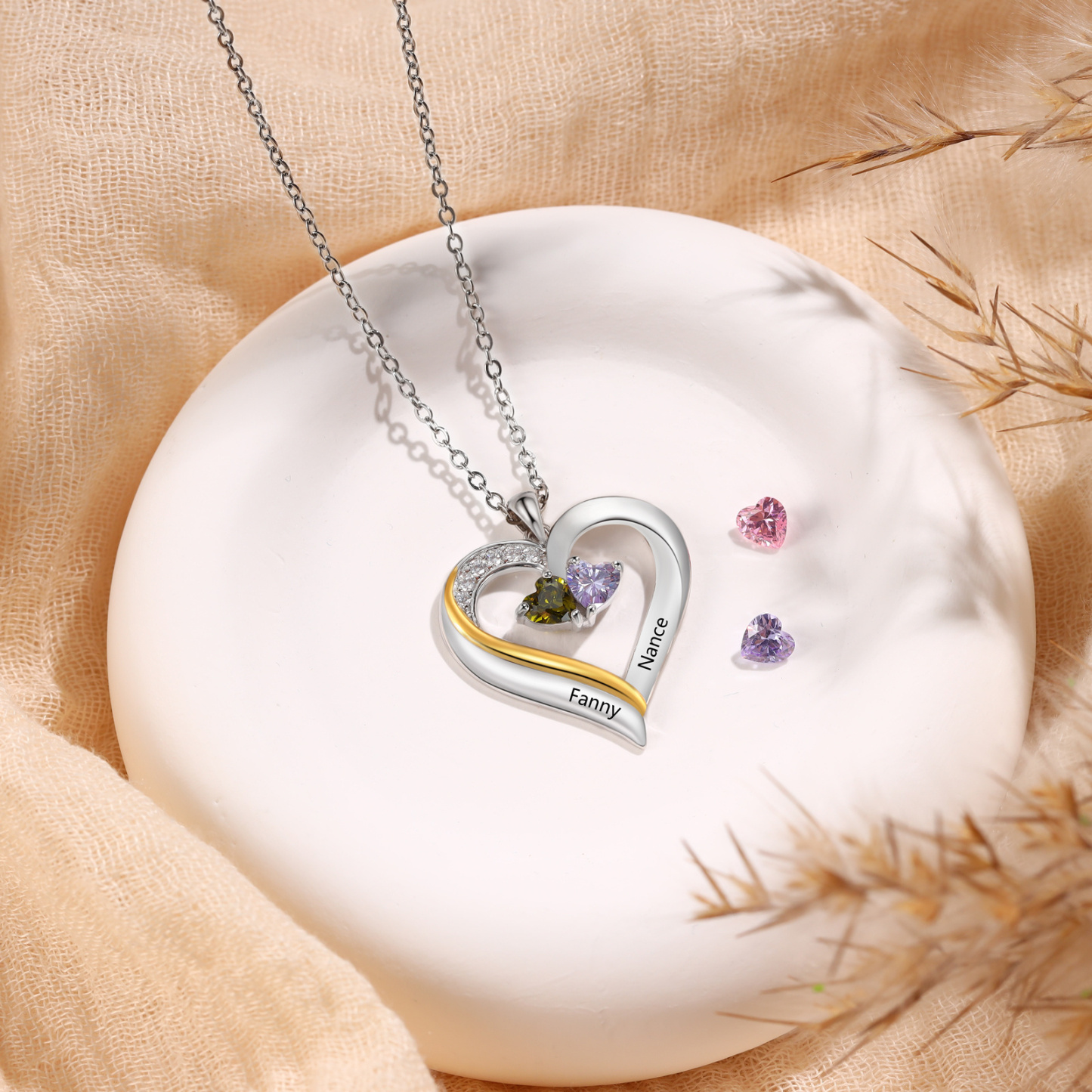 Personalised S925 Silver Heart Name Birthstone Necklace for Women
