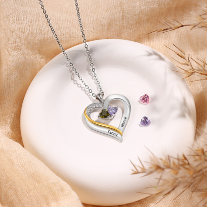 Personalised S925 Silver Heart Name Birthstone Necklace for Women