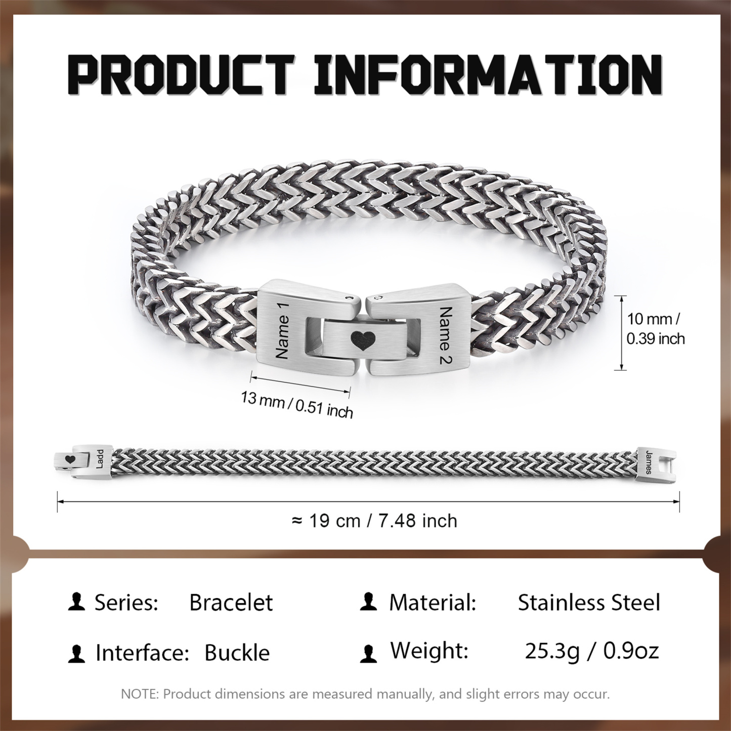 Personalised Men's Stainless Steel Cuban Link Bracelet with Name