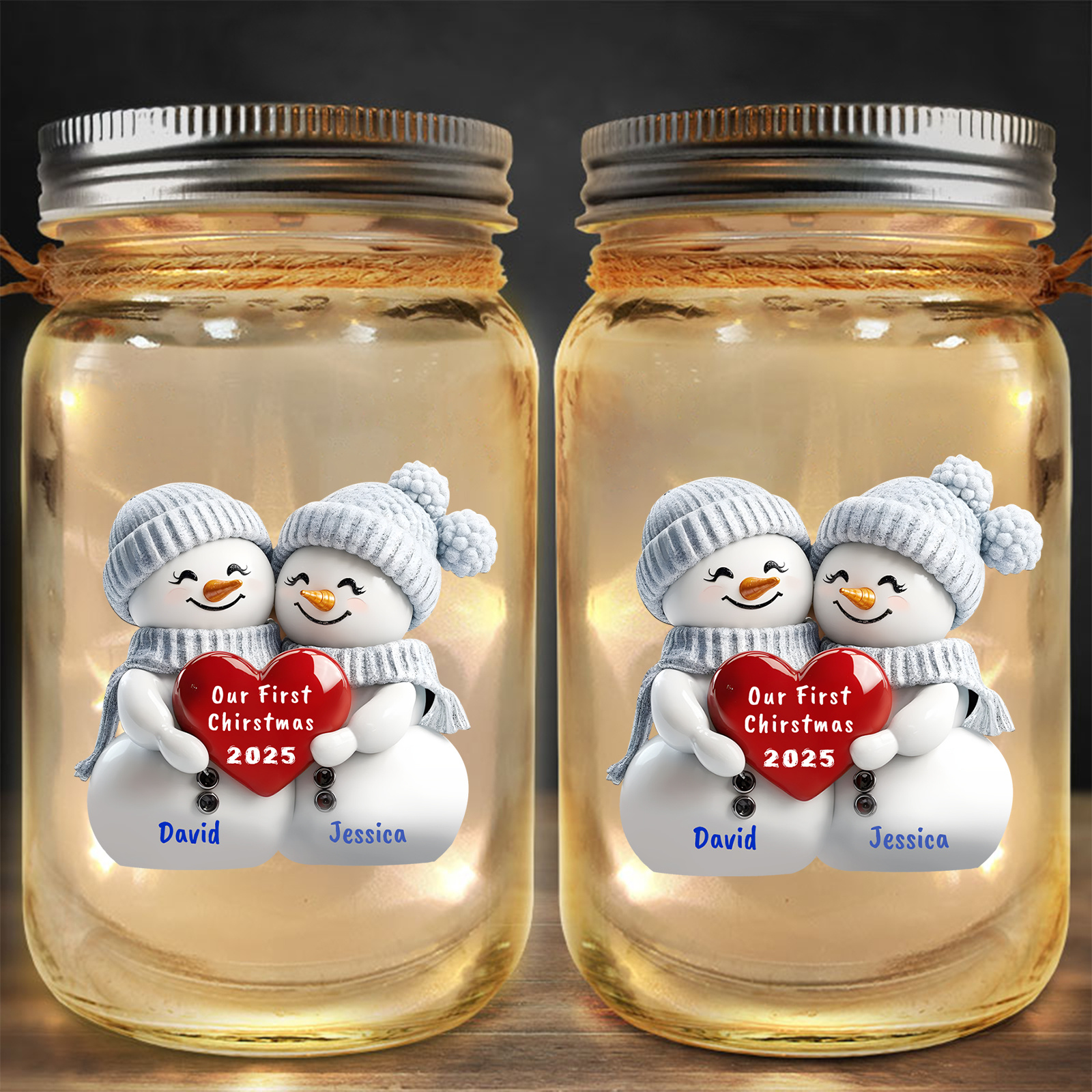 Personalised Snowman First Christmas Solar Mason Jar Light