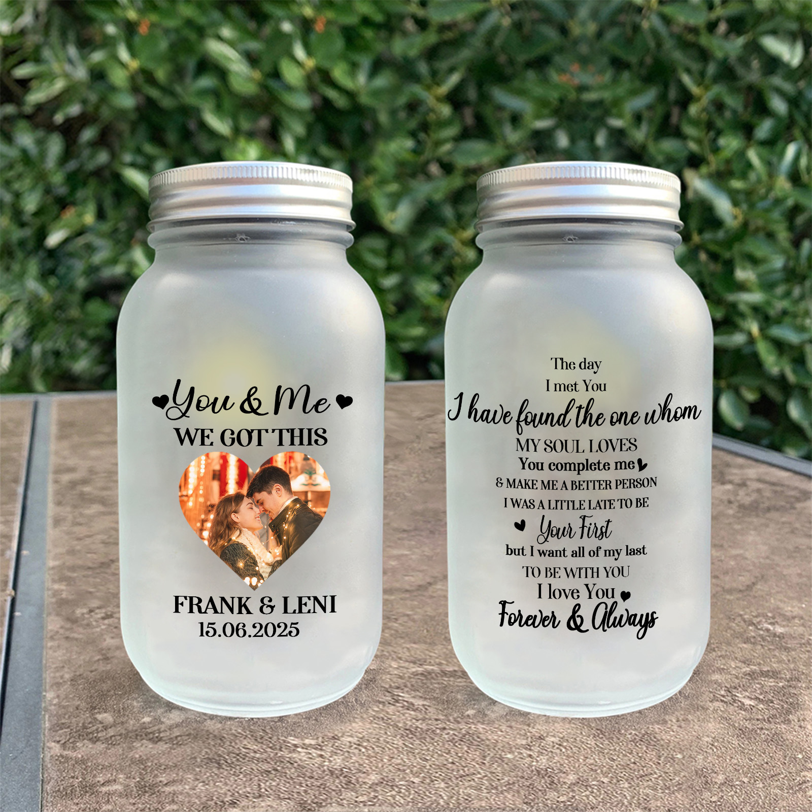 Custom Photo Solar Mason Jar Light for Couples’ Gift