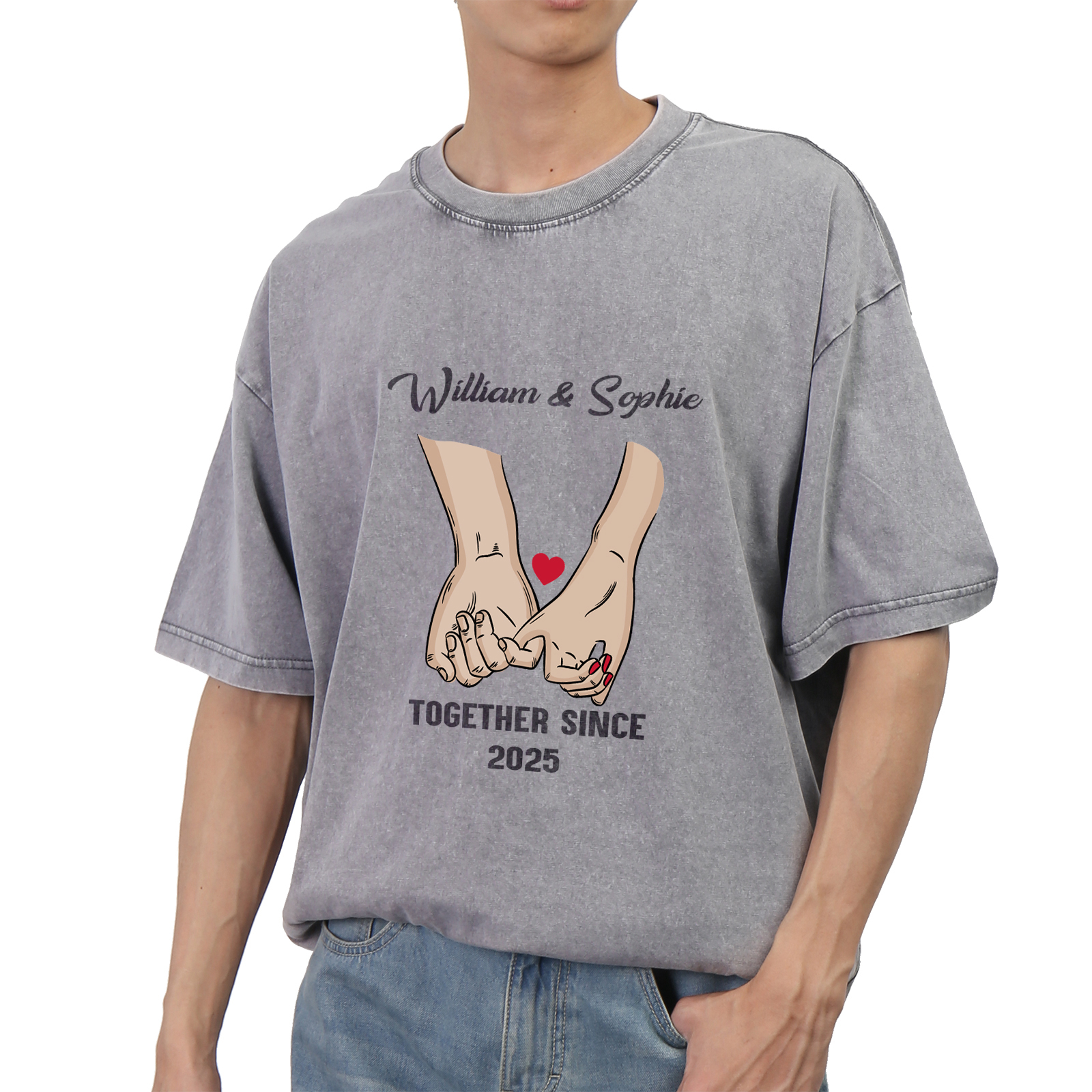 Personalised Couple Gray T Shirts Together Since Pinky Promise Gift for Valentine’s Day
