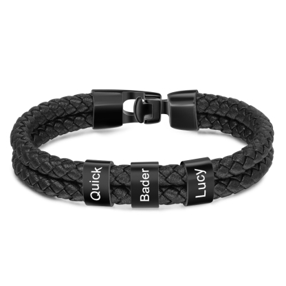 3 Names -Personalised Braided Leather Bracelet Engraved Men's Bracelet for Him