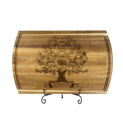 Family Tree Cutting Board with Stand Personalised 1 Photo & 1 Text Engraved 2-7 Names Wooden Gifts for Family Friends | Jessemade-Jessemade AU