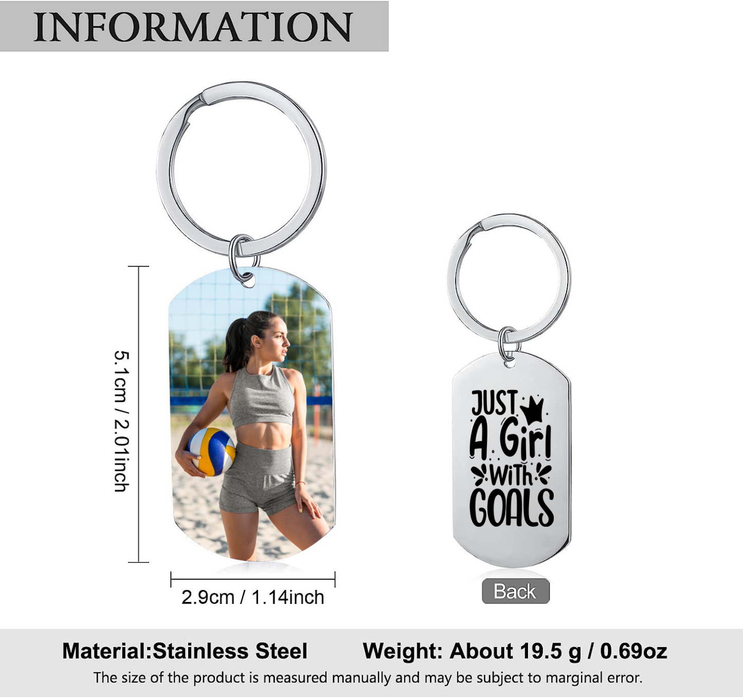Personalised Photo Keychain Custom Stainless Steel Keychain Gift for Her - Just A Girl With Goals-Jessemade AU
