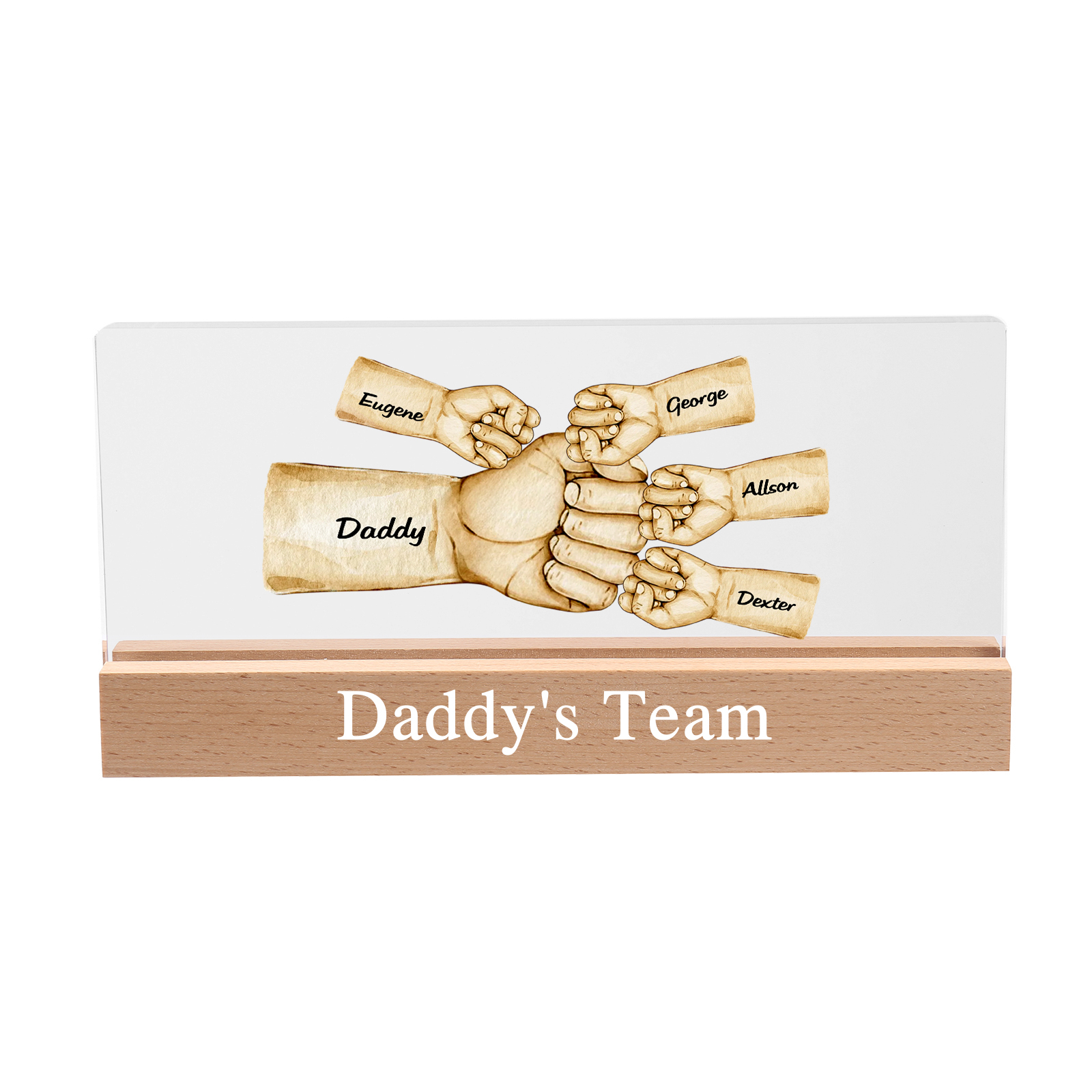 5 Names -  Personalised Name & Text Acrylic Night Light Custom Fist Bump LED Lamp Fathers Day Gifts-Jessemade AU