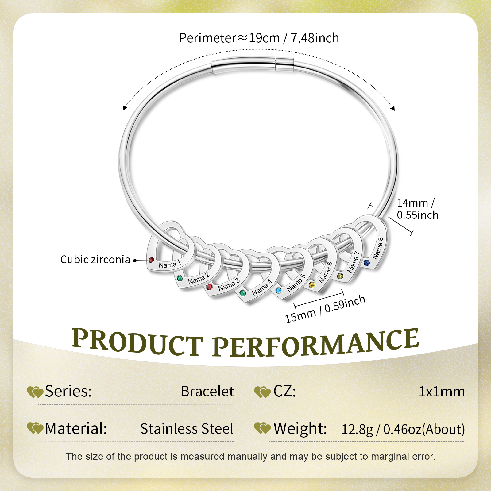 Personalised Birthstone Necklace Bracelet Set Cascading Pendant Heart Bangle Custom with 8 Birthstones 8 Names Christmas Gift-Jessemade AU