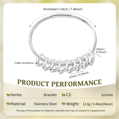 Personalised Birthstone Necklace Bracelet Set Cascading Pendant Heart Bangle Custom with 8 Birthstones 8 Names Christmas Gift-Jessemade AU