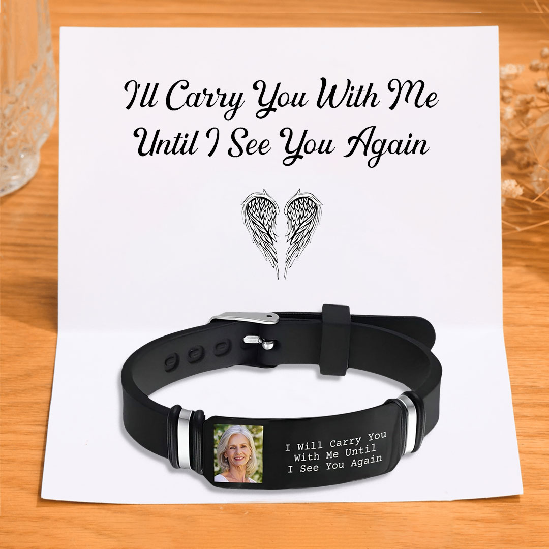 I Will Carry You With Me Until I See You Again Memorial Bracelet Custom Photo Adjustable Bracelet Set-Jessemade AU