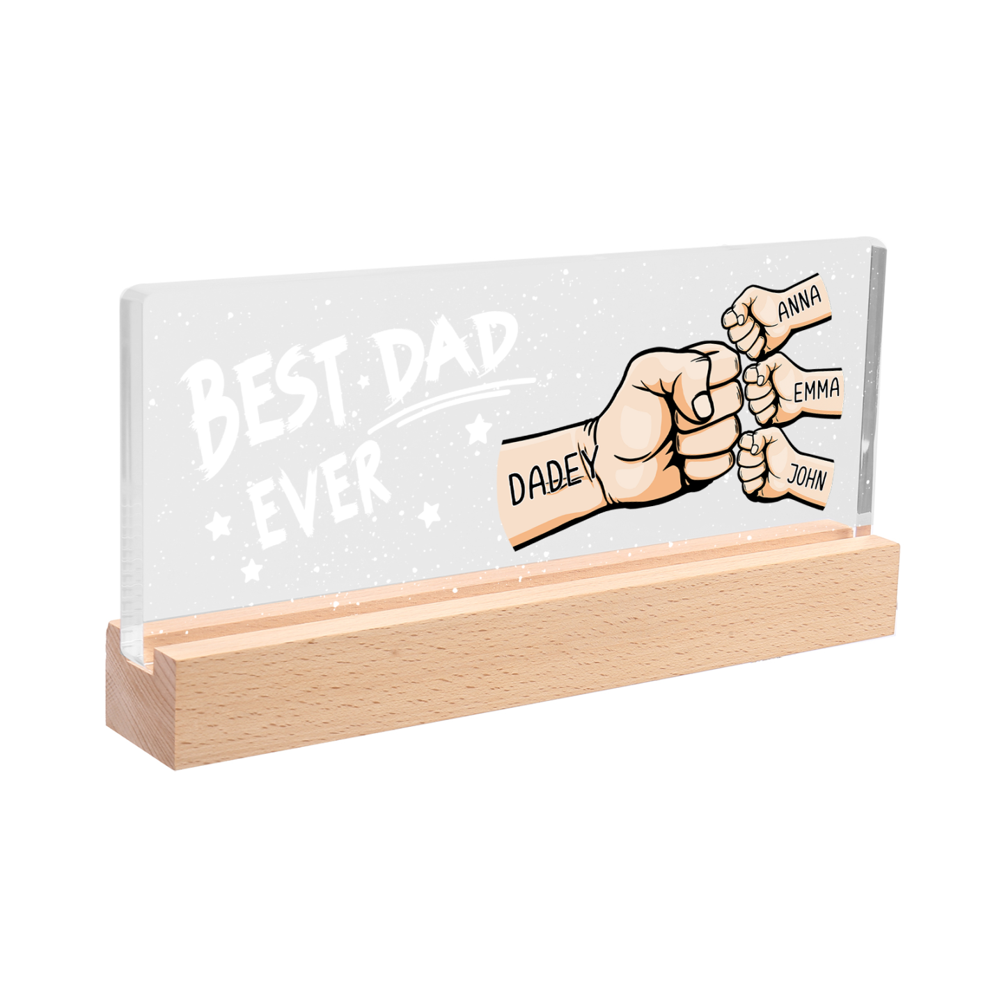 Best Dad Ever - Personalised 4 Names Acrylic Night Light Custom Fist Bump LED Lamp Fathers Day Gifts-Jessemade AU