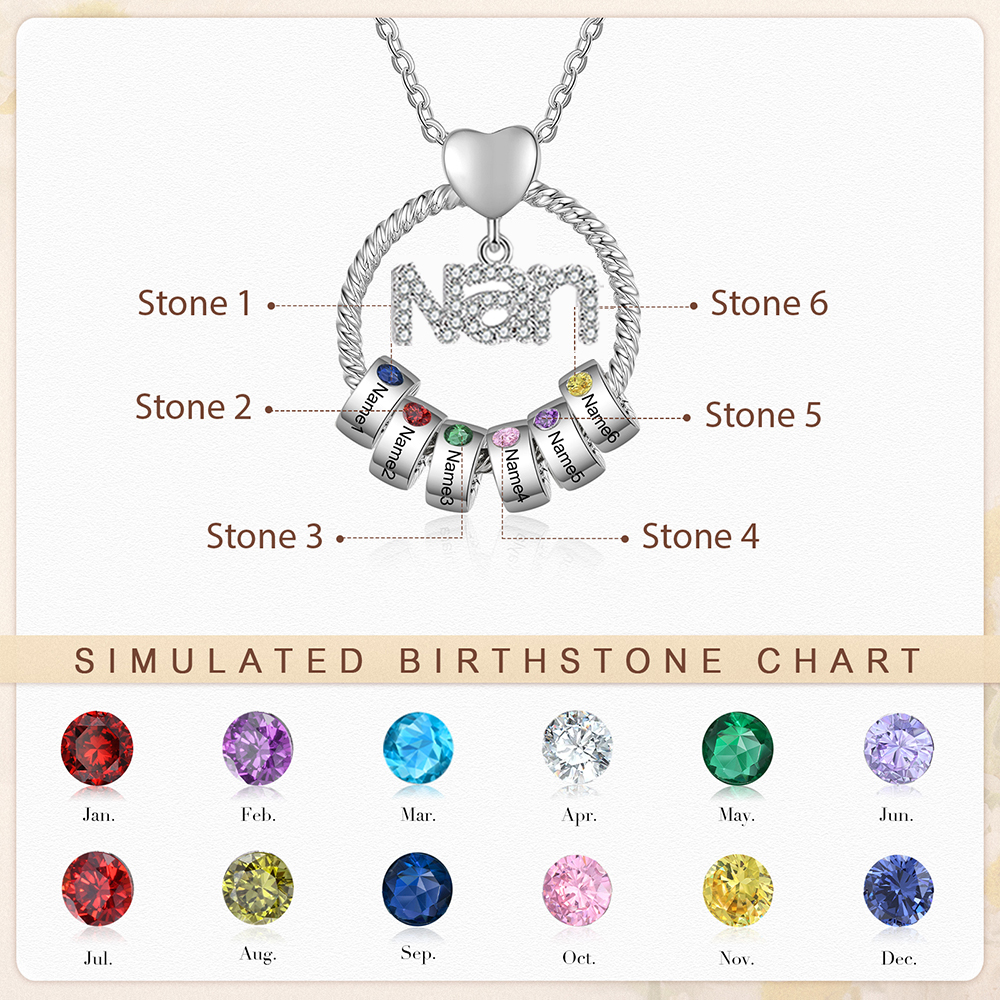 6 Names - Personalised Nan Necklace Custom Names 6 Birthstones Circle Pendant Necklace Christmas Gift for Grandma Nana-Jessemade AU