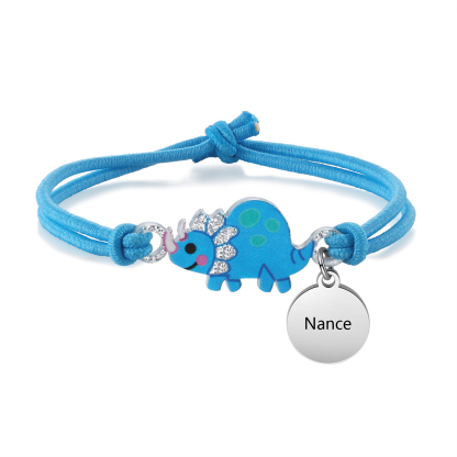 2 Pcs Bracelet Set Custom Names Blue Dinosaur Charm Hair Ties Back To School Gift - My Heart Will Be With You Throughout The Day-Jessemade AU