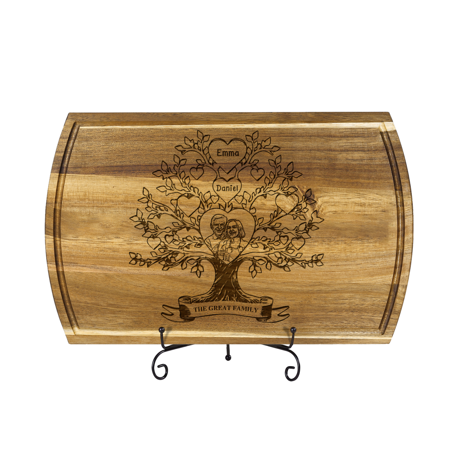 Family Tree Cutting Board with Stand Personalised 1 Photo & 1 Text Engraved 2-7 Names Wooden Gifts for Family Friends | Jessemade-Jessemade AU