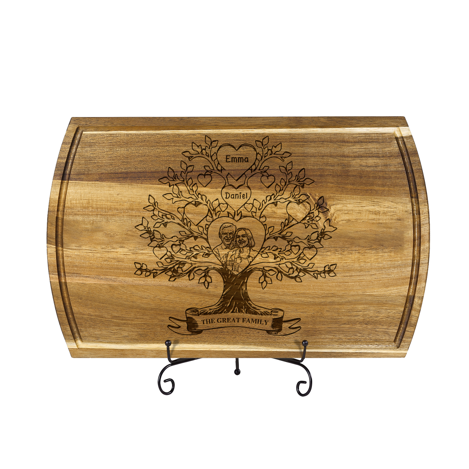 Family Tree Cutting Board with Stand Personalised 1 Photo & 1 Text Engraved 2-7 Names Wooden Gifts for Family Friends | Jessemade-Jessemade AU