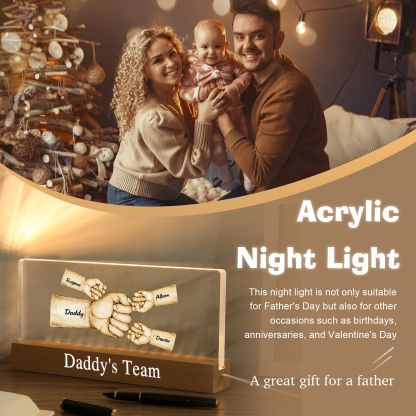 4 Names -  Personalised Name & Text Acrylic Night Light Custom Fist Bump LED Lamp Fathers Day Gifts-Jessemade AU
