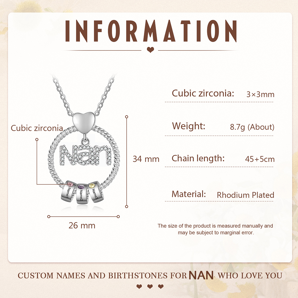 3 Names - Personalised Nan Necklace Custom Names 3 Birthstones Circle Pendant Necklace Christmas Gift for Grandma Nana-Jessemade AU