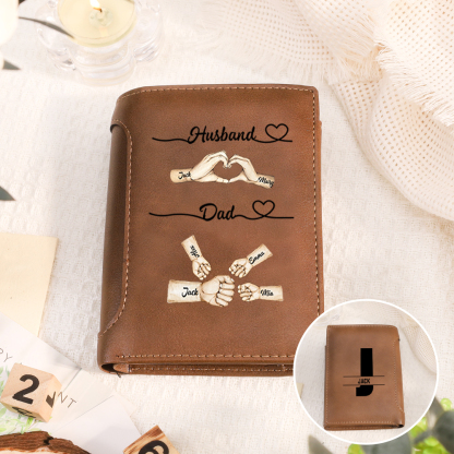 Personalised Wallet with 2–10 Names and Fists PU Leather Wallet Father's Day Gift for Dad or Husband | Jessemade