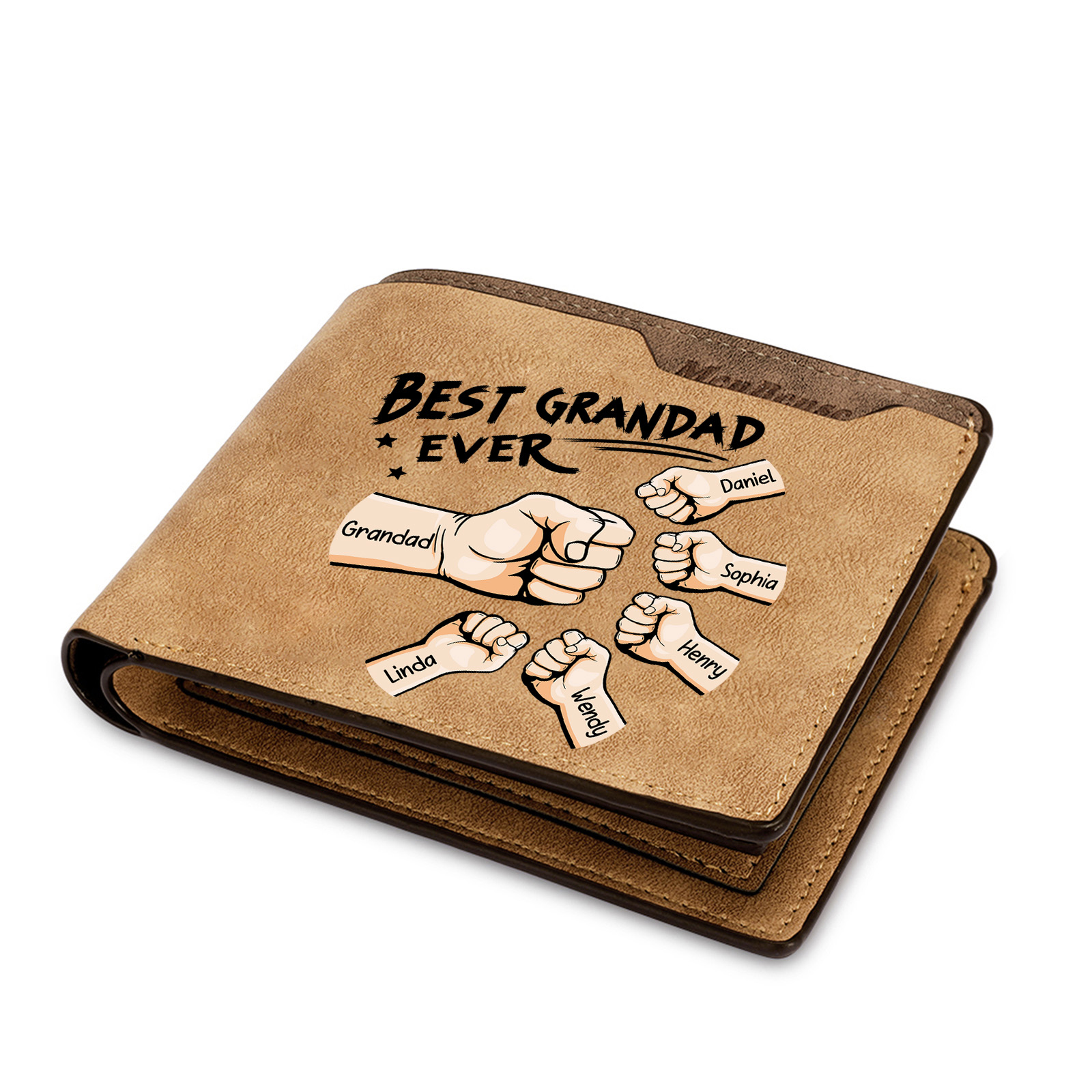 Personalised Leather Wallet with 2-7 Kids' Names and Fists Best Grandad Ever Wallet | Grandparents' Day Gifts for Grandad | Jessemade