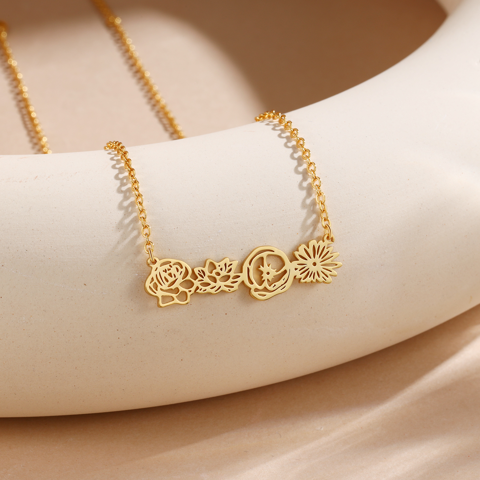 Personalised 4 Birthday Flowers Necklace Gold Custom Pendant Necklace Birthday Gift for Her-Jessemade AU