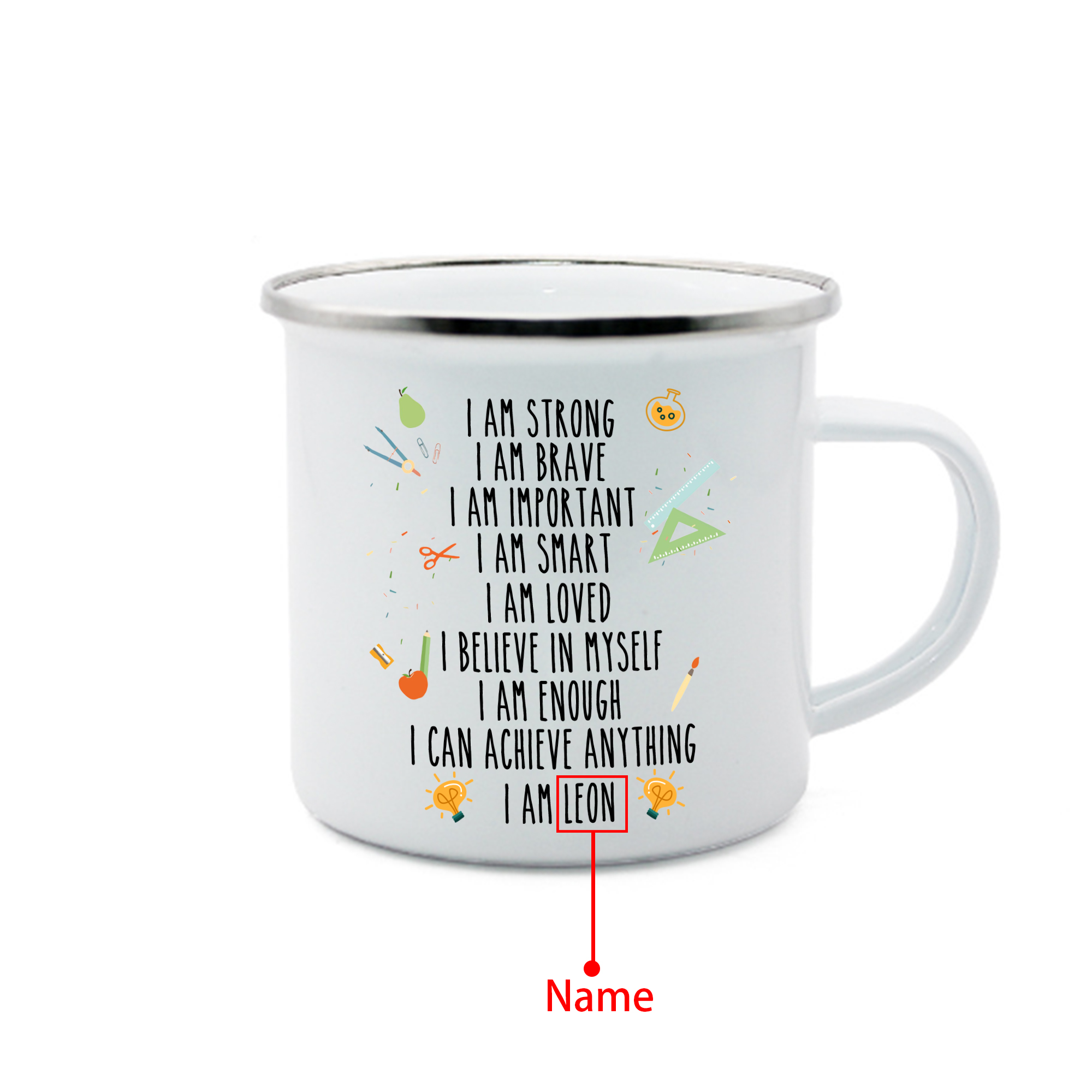 Personalised Enamel Mug Custom 1 Name Cup Back to School Gift for Kids - I Am Strong, I Am Brave, I Am Important-Jessemade AU