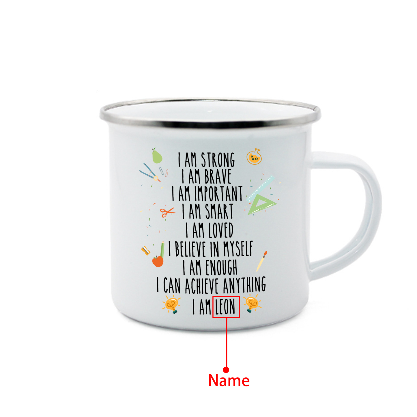 Personalised Enamel Mug Custom 1 Name Cup Back to School Gift for Kids - I Am Strong, I Am Brave, I Am Important-Jessemade AU