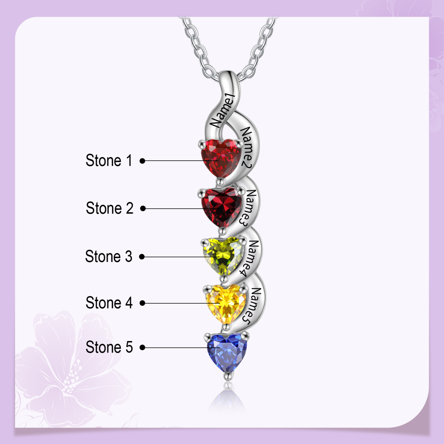 Custom Heart Birthstone Jewelry Set Necklace Bracelet for Family Personalised with 5 Names 5 Birthstones-Jessemade AU