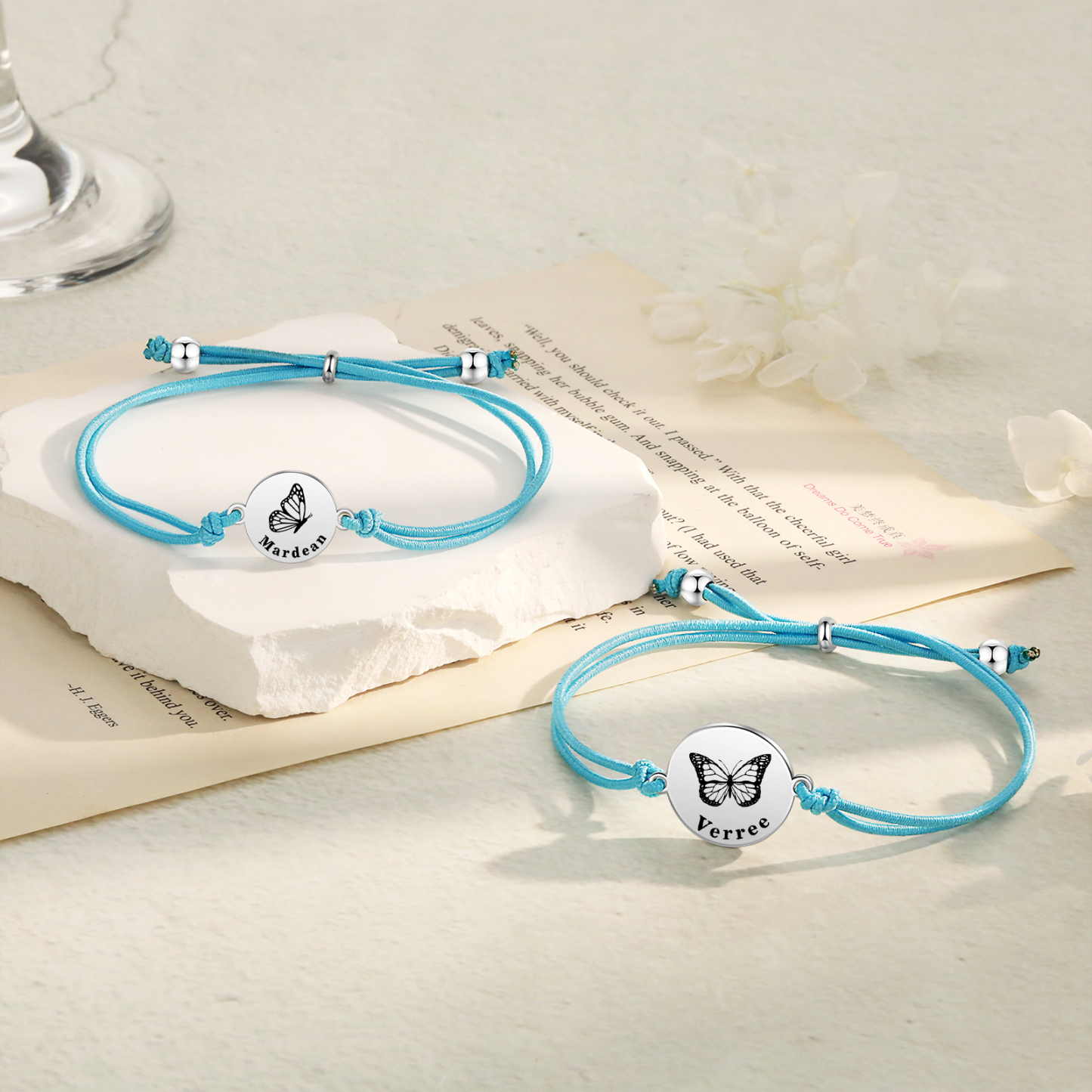 2 Pcs Bracelet Set Custom Names Butterfly Bracelets Back To School Gift for Daughter Granddaughter-Jessemade AU