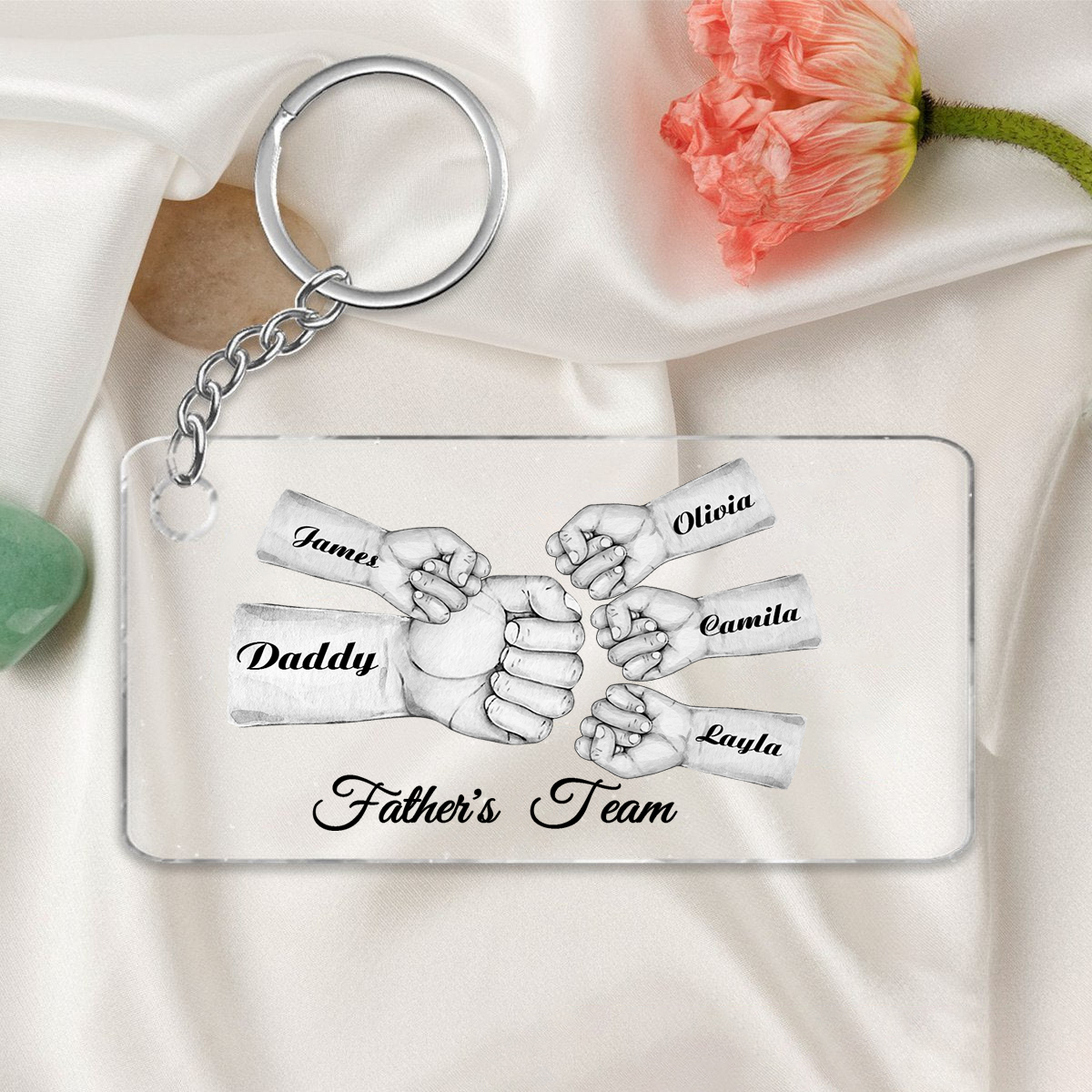 5 Names - Personalised Text & Name Acrylic Keychain Fist Bump Fathers Day Gifts for Dad/Grandpa-Jessemade AU